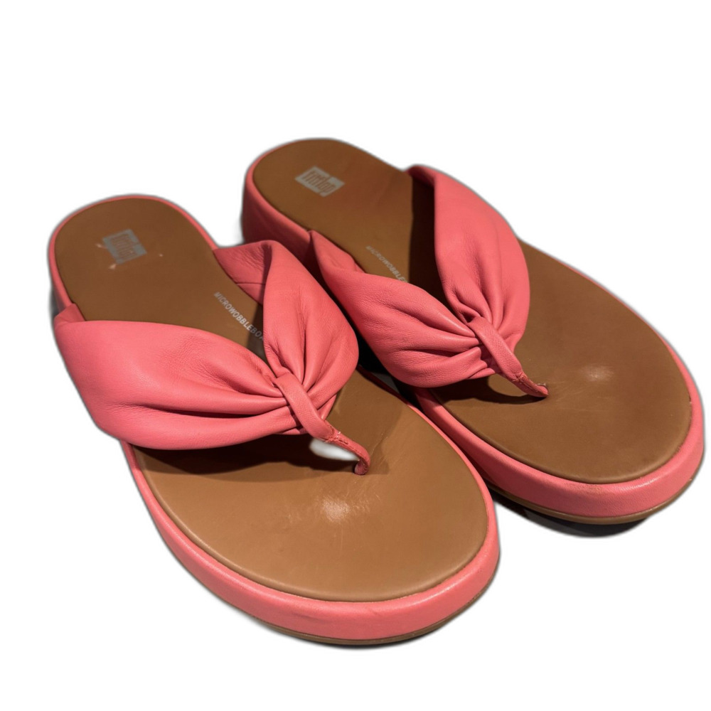 FitFlop Sandals F-Mode Leather Twist Flatform Toe Post Rosy Coral Women sz 10